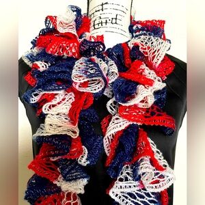 56” Stylish Red, White, and Blue Ruffled Scarf